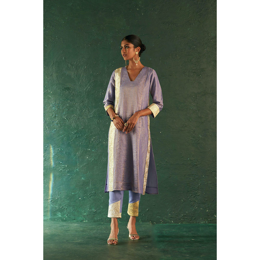 Charkhee Midas Lavender Stripes Kurta with Pant & Dupatta (Set of 3)