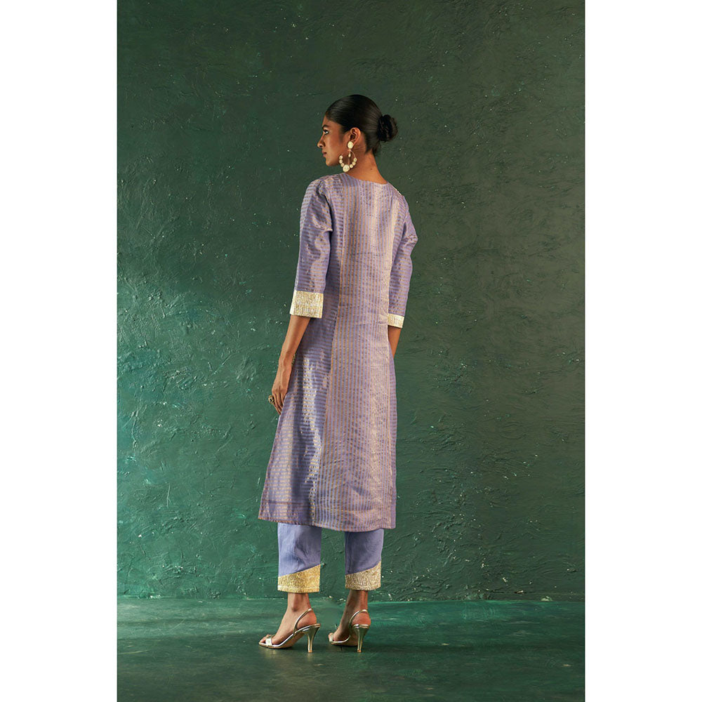 Charkhee Midas Lavender Stripes Kurta with Pant & Dupatta (Set of 3)