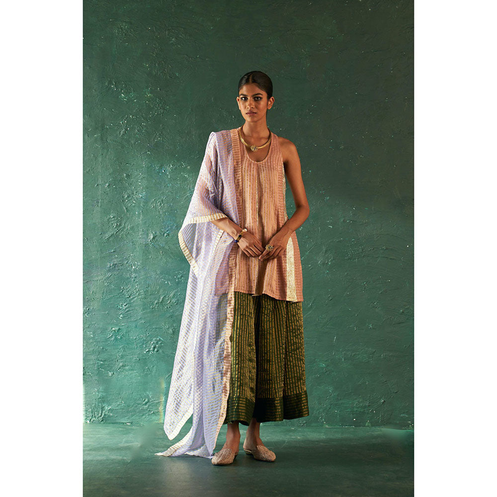 Charkhee Midas Tissue Stripes Palazzo Kurta With Dupatta (Set of 3)