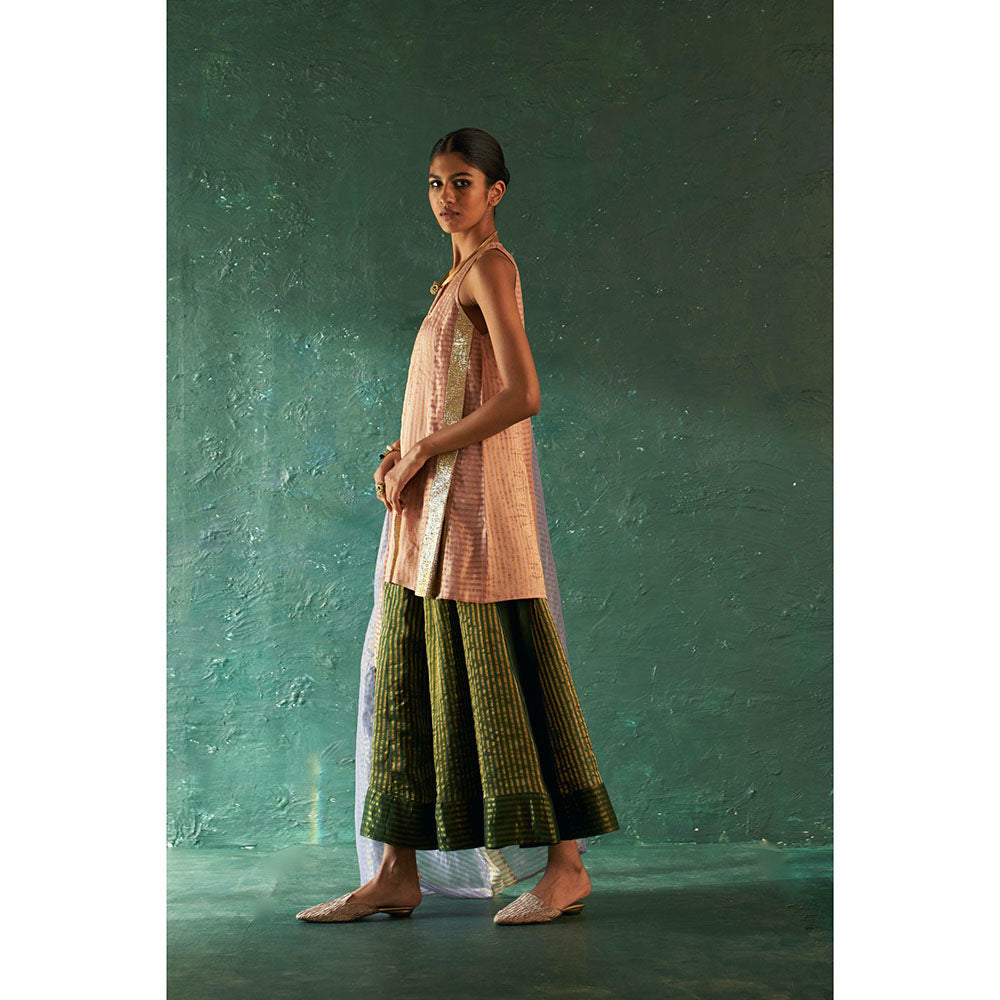 Charkhee Midas Tissue Stripes Palazzo Kurta With Dupatta (Set of 3)