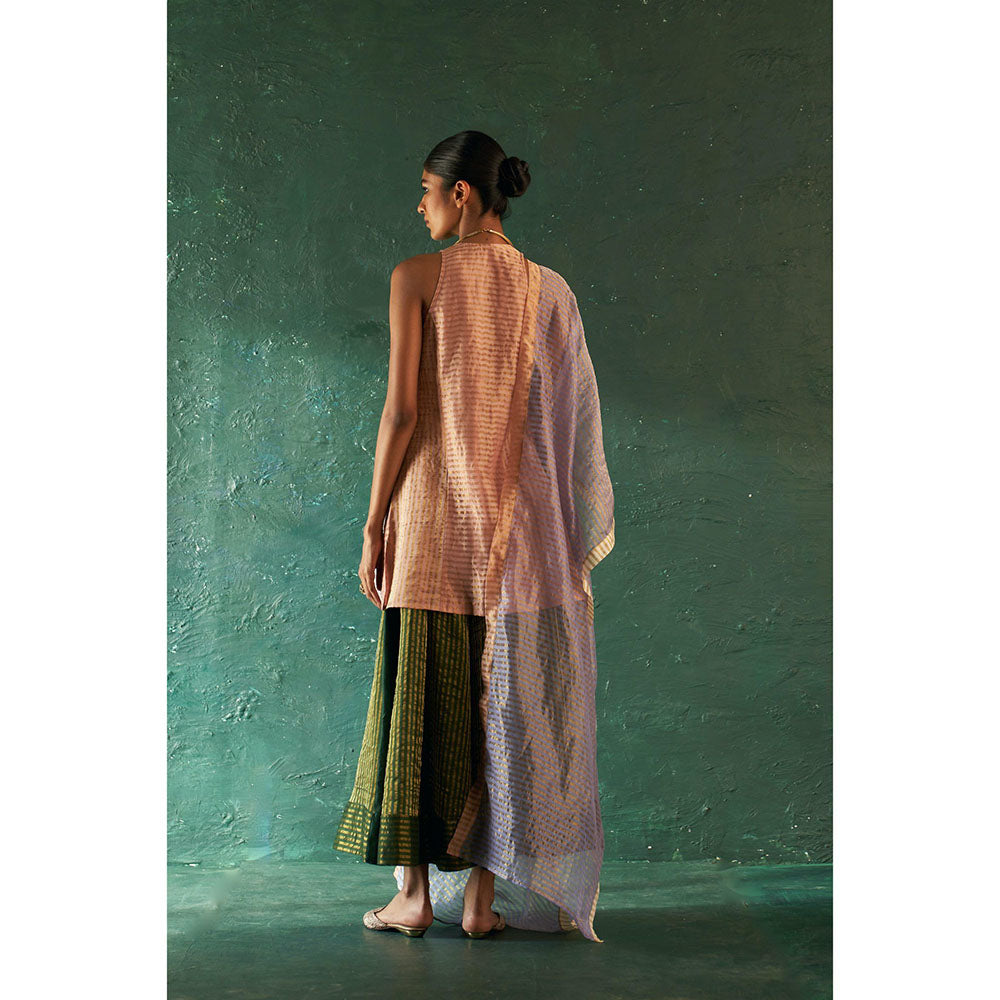 Charkhee Midas Tissue Stripes Palazzo Kurta With Dupatta (Set of 3)