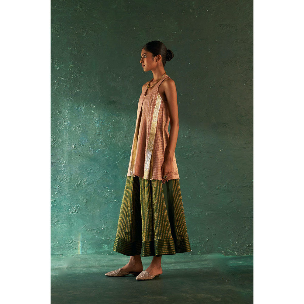 Charkhee Midas Tissue Stripes Palazzo Kurta With Dupatta (Set of 3)