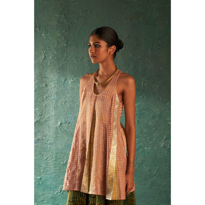 Charkhee Midas Tissue Stripes Palazzo Kurta With Dupatta (Set of 3)