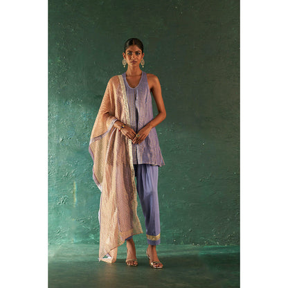 Charkhee Midas Lavender Tissue Stripes Sharara Kurta (Set of 3)
