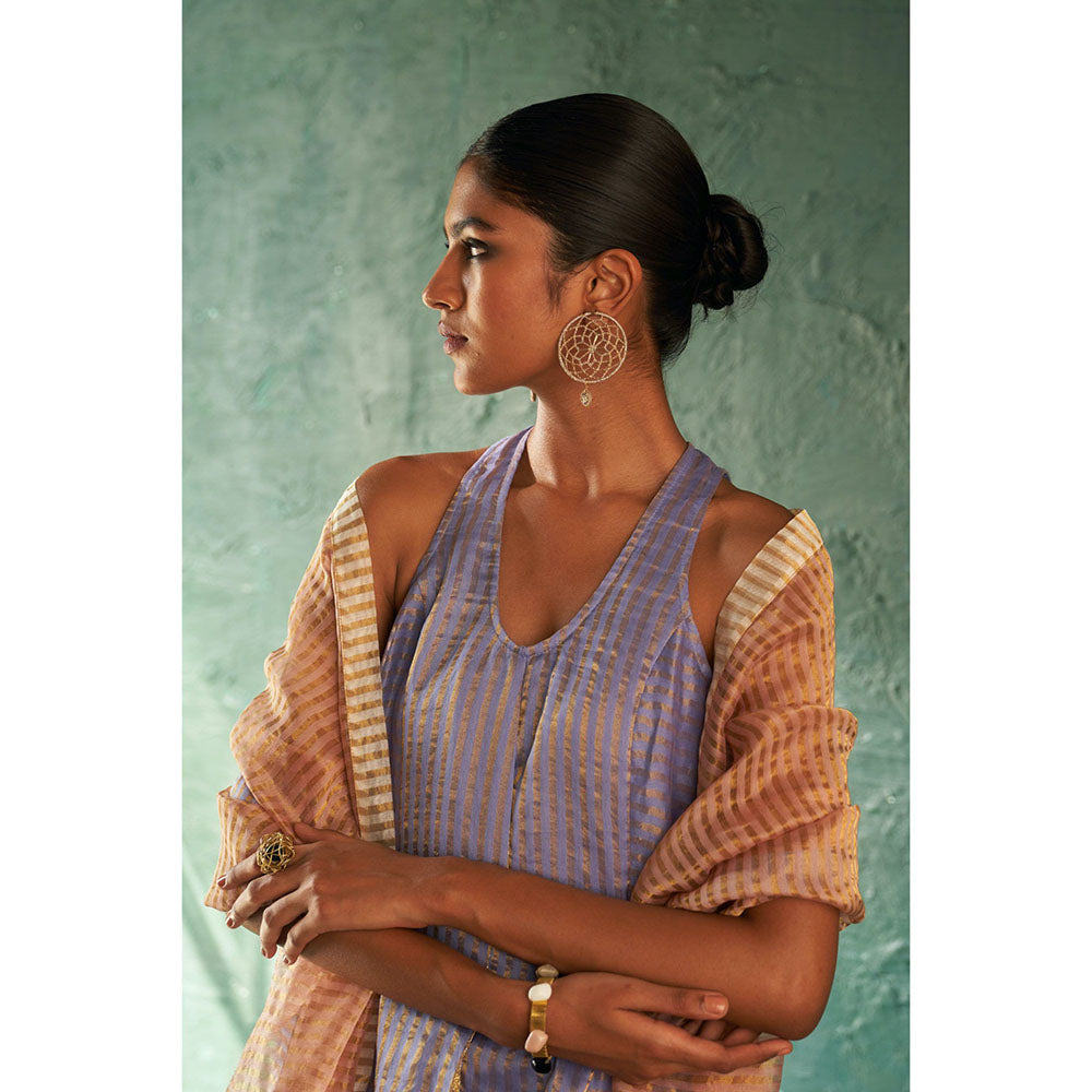 Charkhee Midas Lavender Tissue Stripes Sharara Kurta (Set of 3)