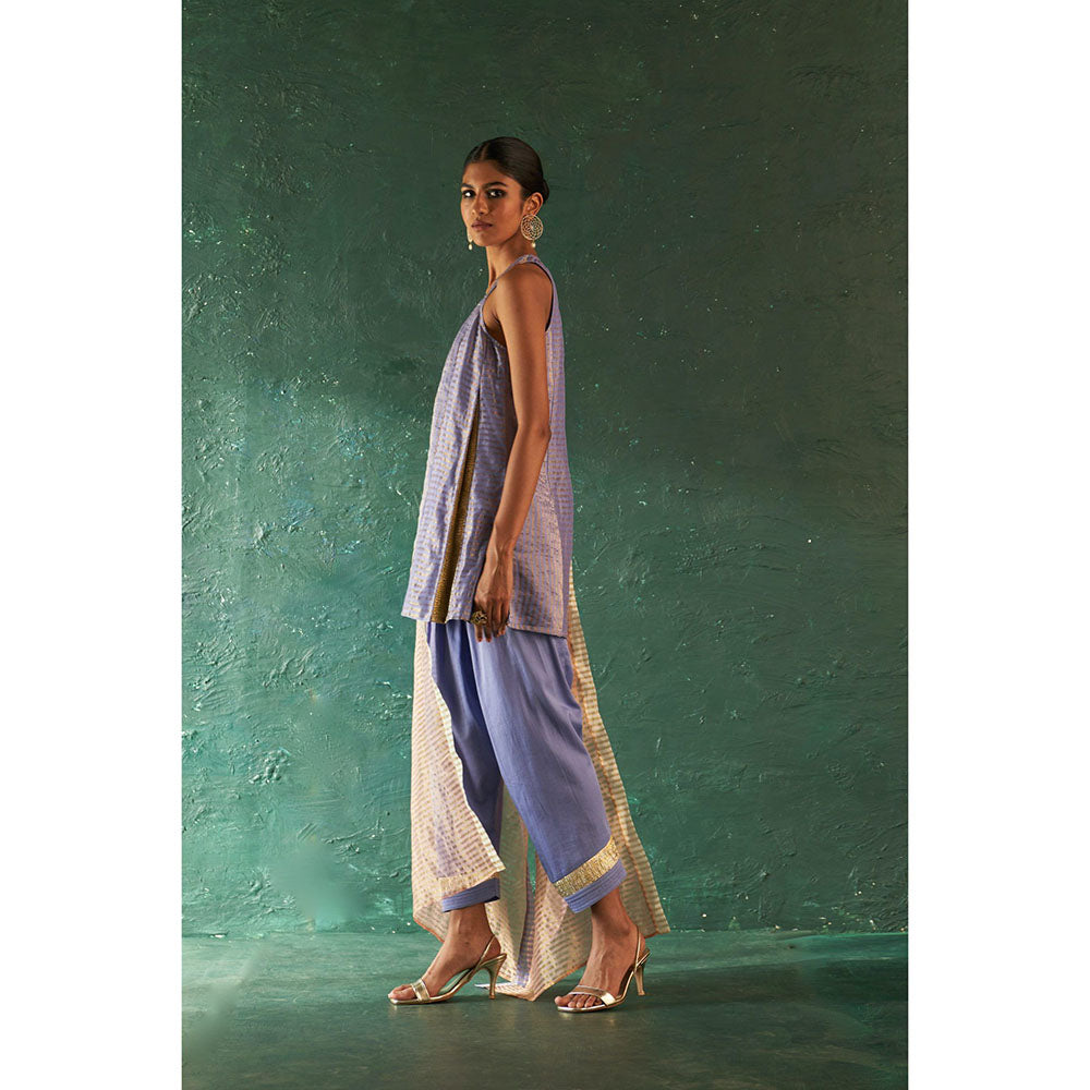 Charkhee Midas Lavender Tissue Stripes Sharara Kurta (Set of 3)