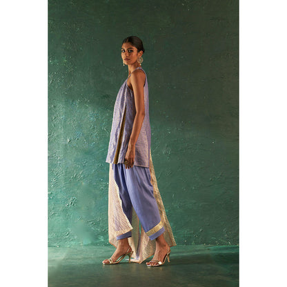 Charkhee Midas Lavender Tissue Stripes Sharara Kurta (Set of 3)