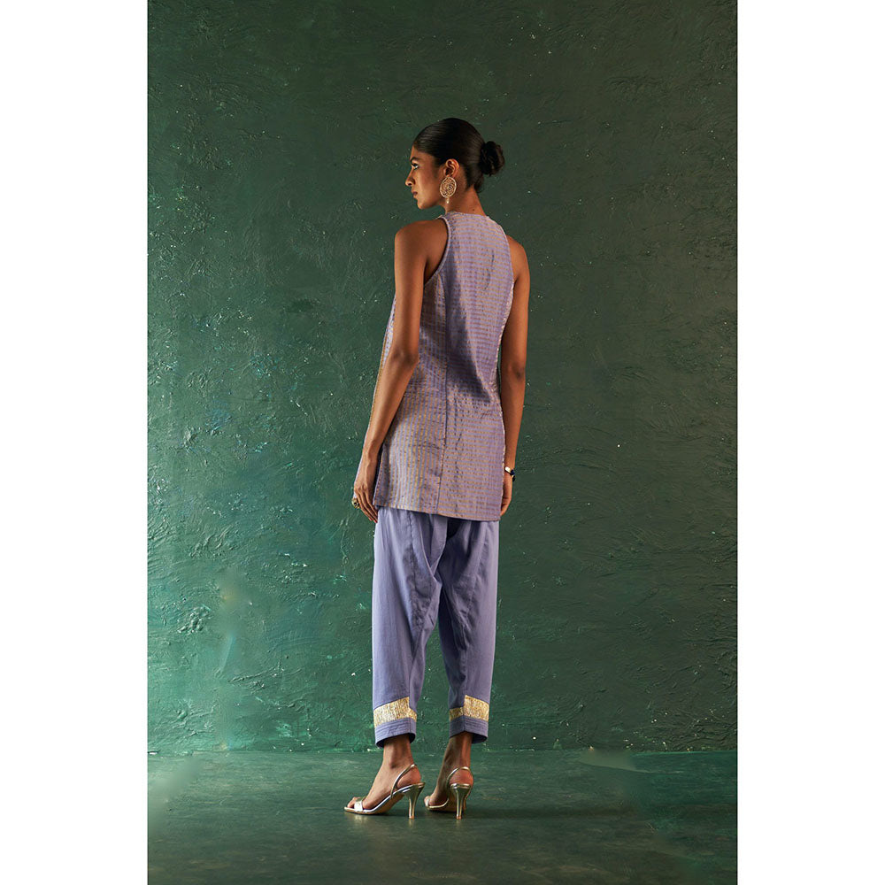 Charkhee Midas Lavender Tissue Stripes Sharara Kurta (Set of 3)