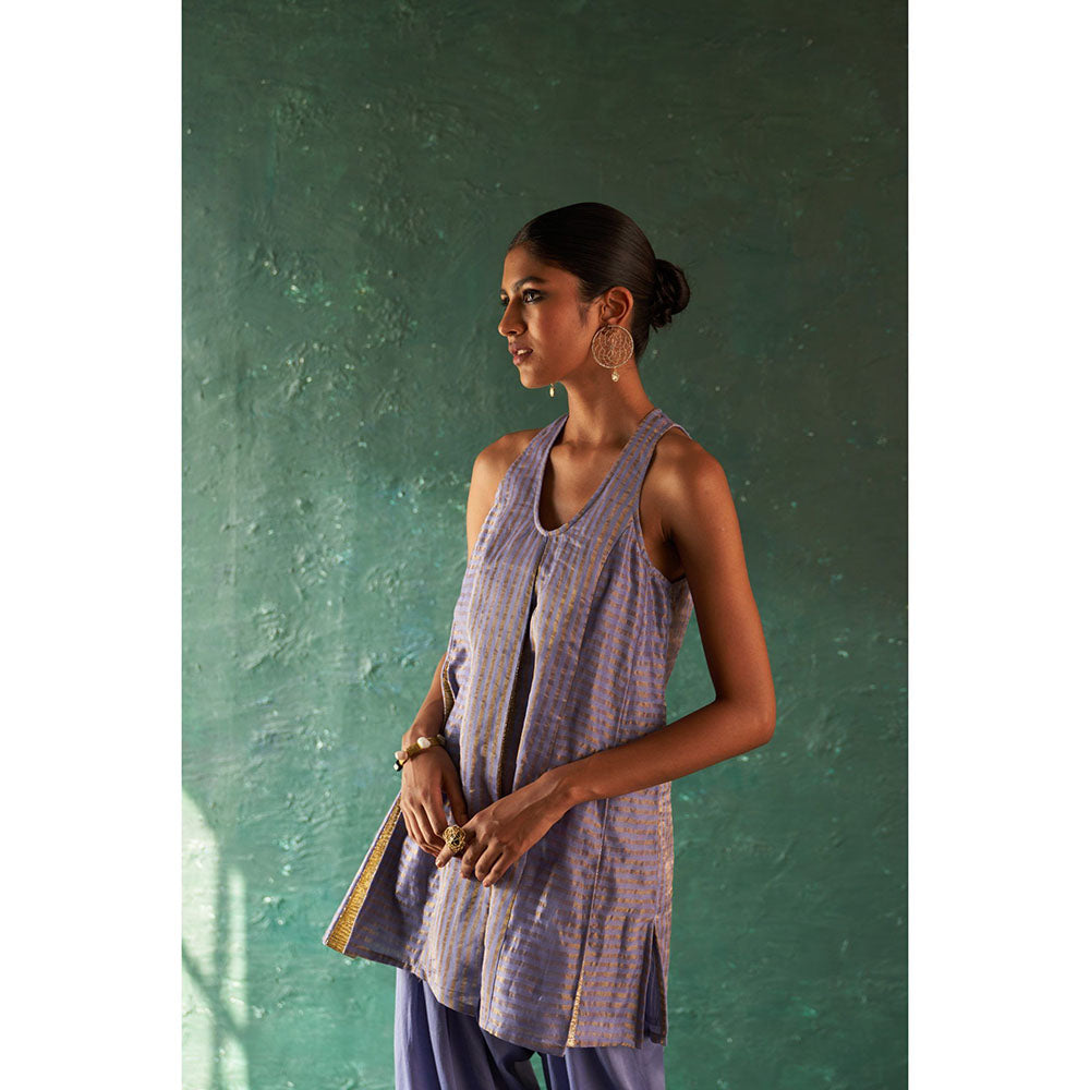 Charkhee Midas Lavender Tissue Stripes Sharara Kurta (Set of 3)