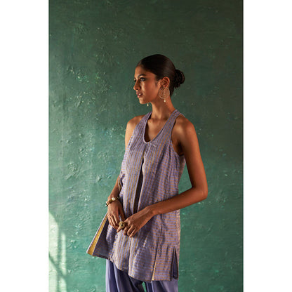 Charkhee Midas Lavender Tissue Stripes Sharara Kurta (Set of 3)