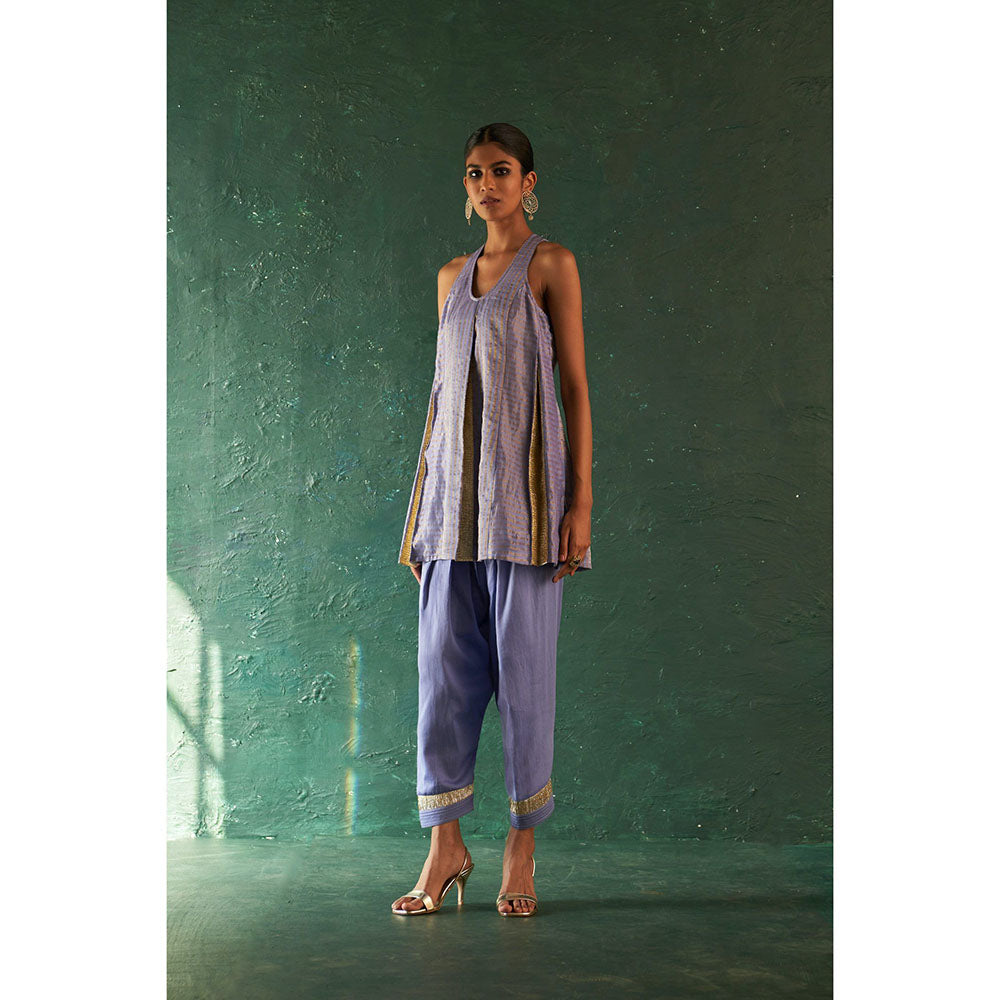 Charkhee Midas Lavender Tissue Stripes Sharara Kurta (Set of 3)