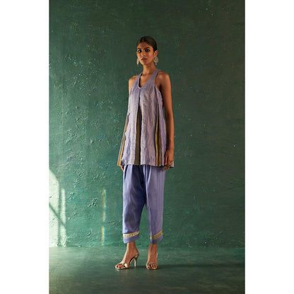 Charkhee Midas Lavender Tissue Stripes Sharara Kurta (Set of 3)