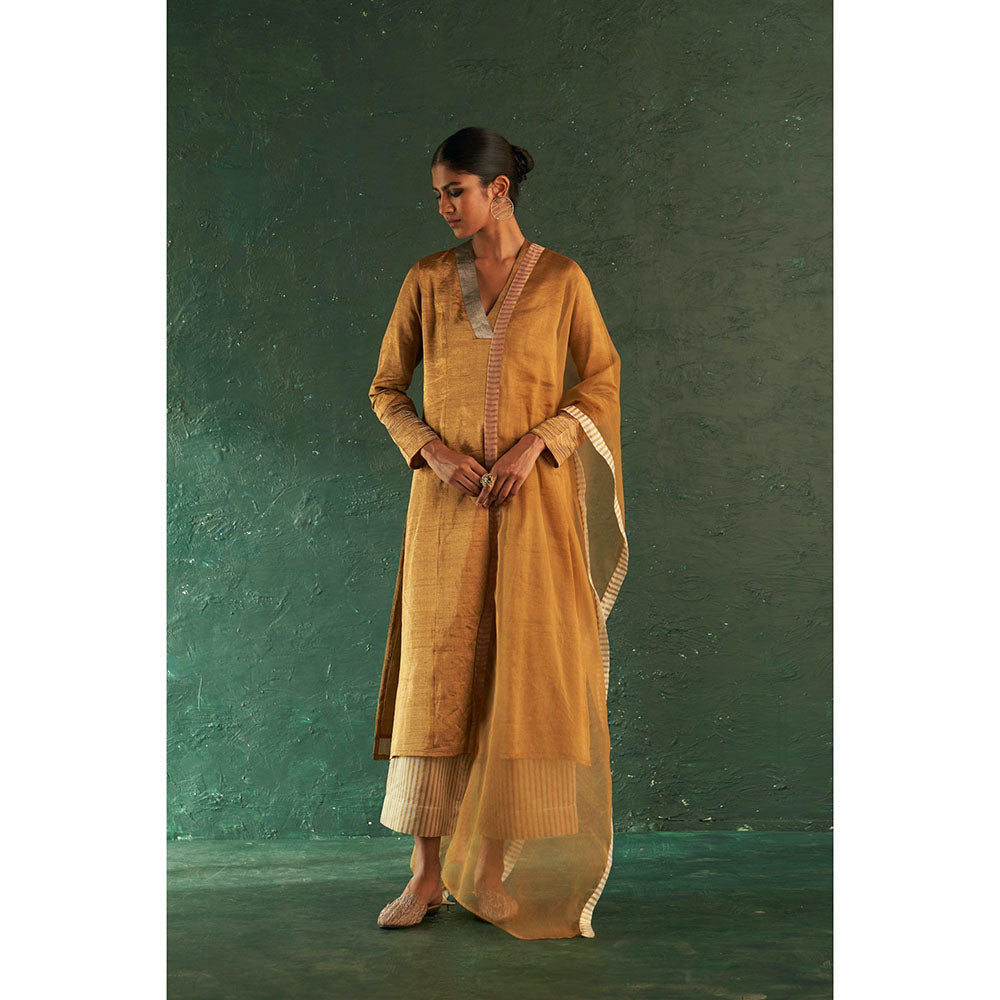 Charkhee Midas Gold Tissue Kurta (Set of 3)