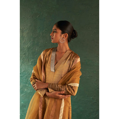 Charkhee Midas Gold Tissue Kurta (Set of 3)