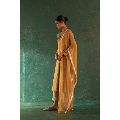 Charkhee Midas Gold Tissue Kurta (Set of 3)