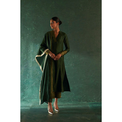 Charkhee Midas Deep Green Chander Kurta (Set of 3)