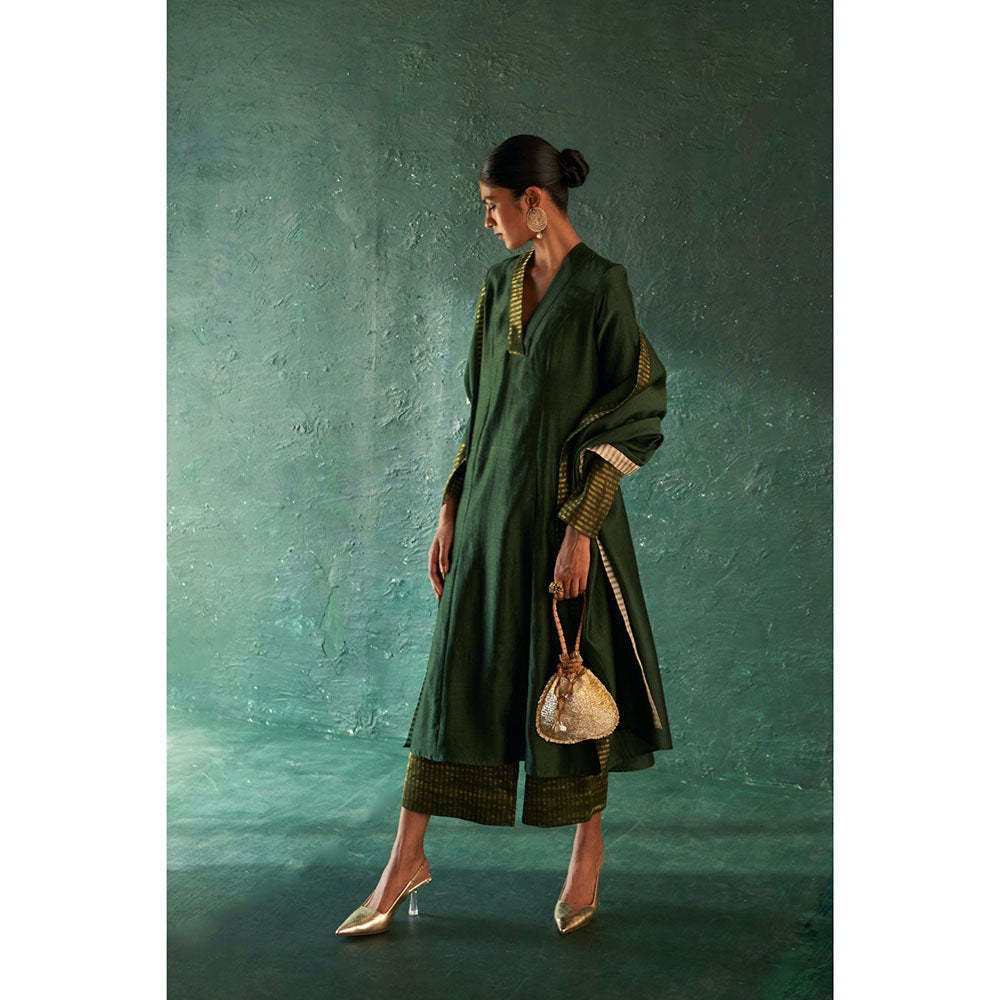 Charkhee Midas Deep Green Chander Kurta (Set of 3)