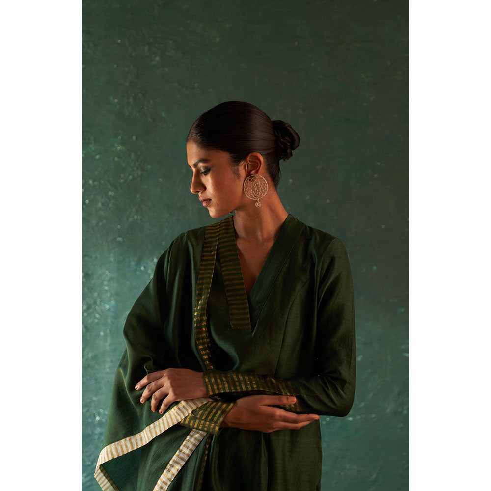 Charkhee Midas Deep Green Chander Kurta (Set of 3)