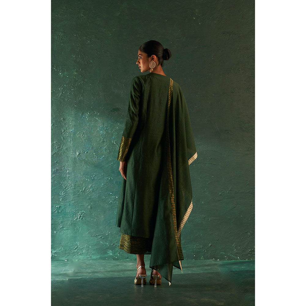 Charkhee Midas Deep Green Chander Kurta (Set of 3)
