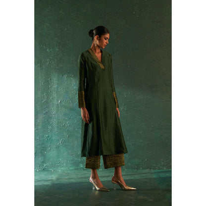 Charkhee Midas Deep Green Chander Kurta (Set of 3)