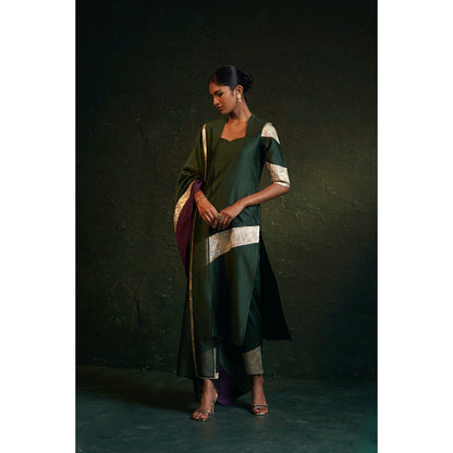 Charkhee Midas Deep Green Chander Sweetheart Kurta (Set of 3)