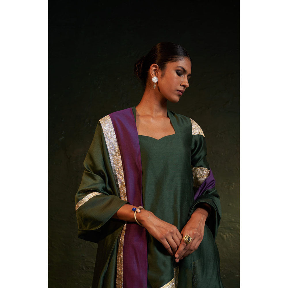 Charkhee Midas Deep Green Chander Sweetheart Kurta (Set of 3)