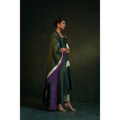 Charkhee Midas Deep Green Chander Sweetheart Kurta (Set of 3)