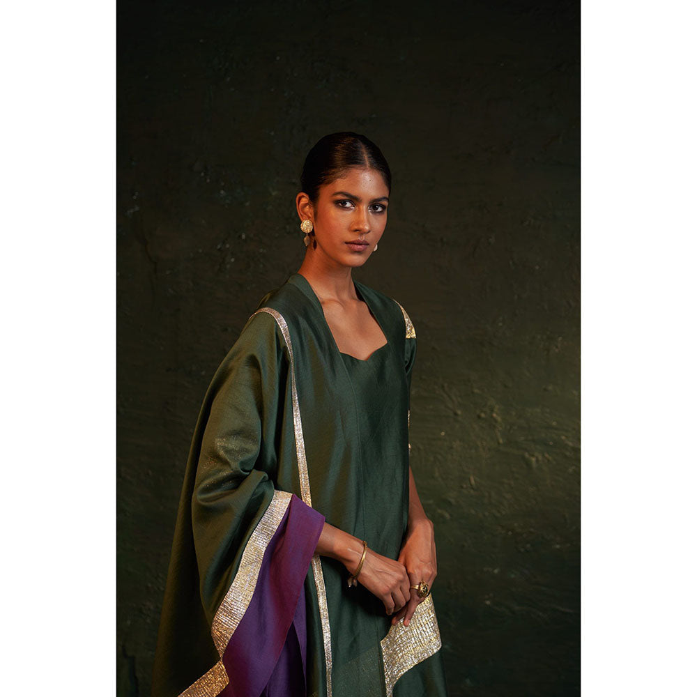 Charkhee Midas Deep Green Chander Sweetheart Kurta (Set of 3)