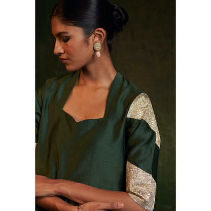 Charkhee Midas Deep Green Chander Sweetheart Kurta (Set of 3)