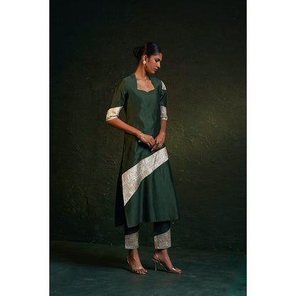 Charkhee Midas Deep Green Chander Sweetheart Kurta (Set of 3)