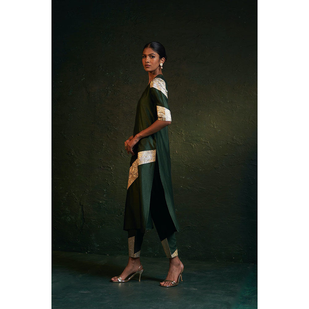 Charkhee Midas Deep Green Chander Sweetheart Kurta (Set of 3)