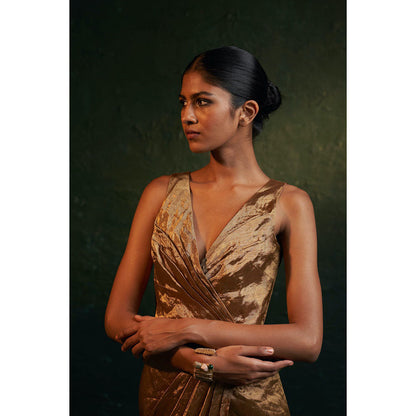 Charkhee Midas Gold Tissue Maxi Dress