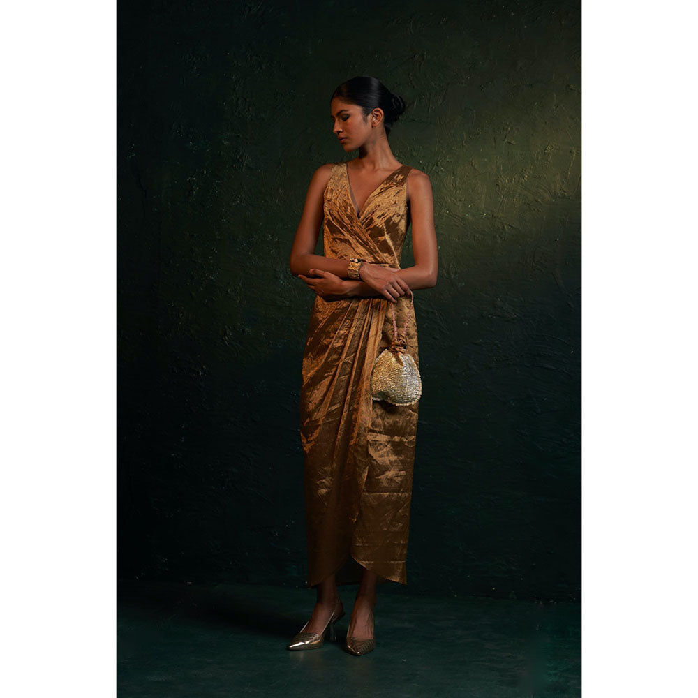 Charkhee Midas Gold Tissue Maxi Dress