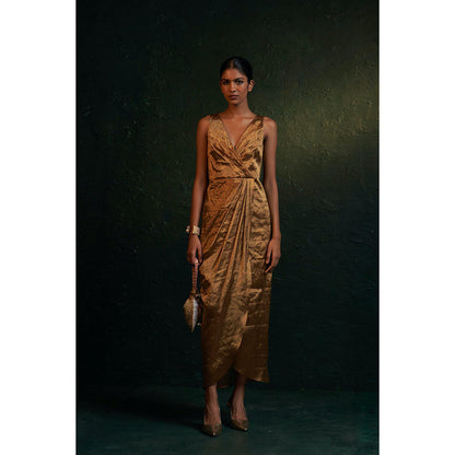 Charkhee Midas Gold Tissue Maxi Dress