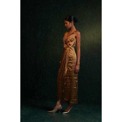 Charkhee Midas Gold Tissue Maxi Dress