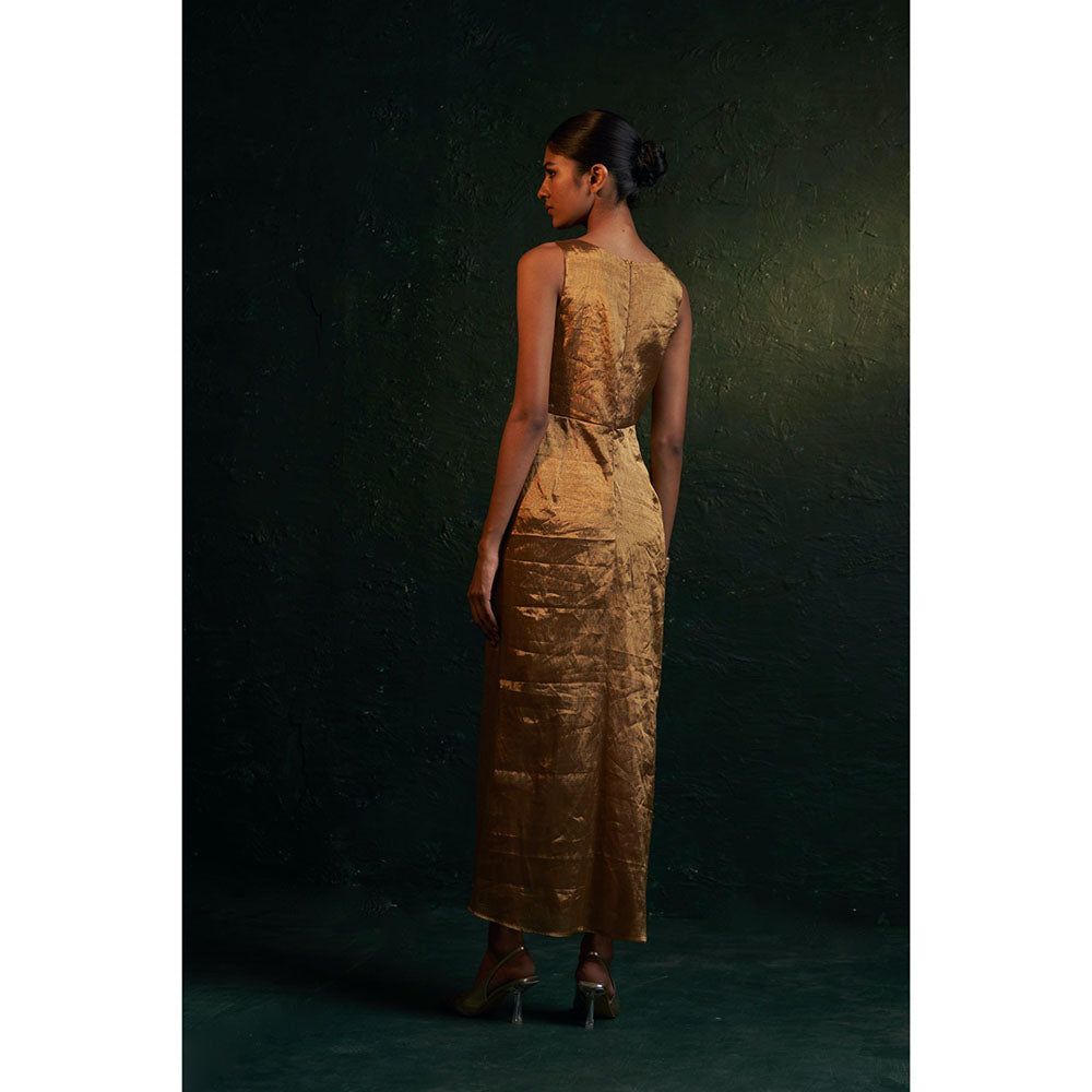 Charkhee Midas Gold Tissue Maxi Dress