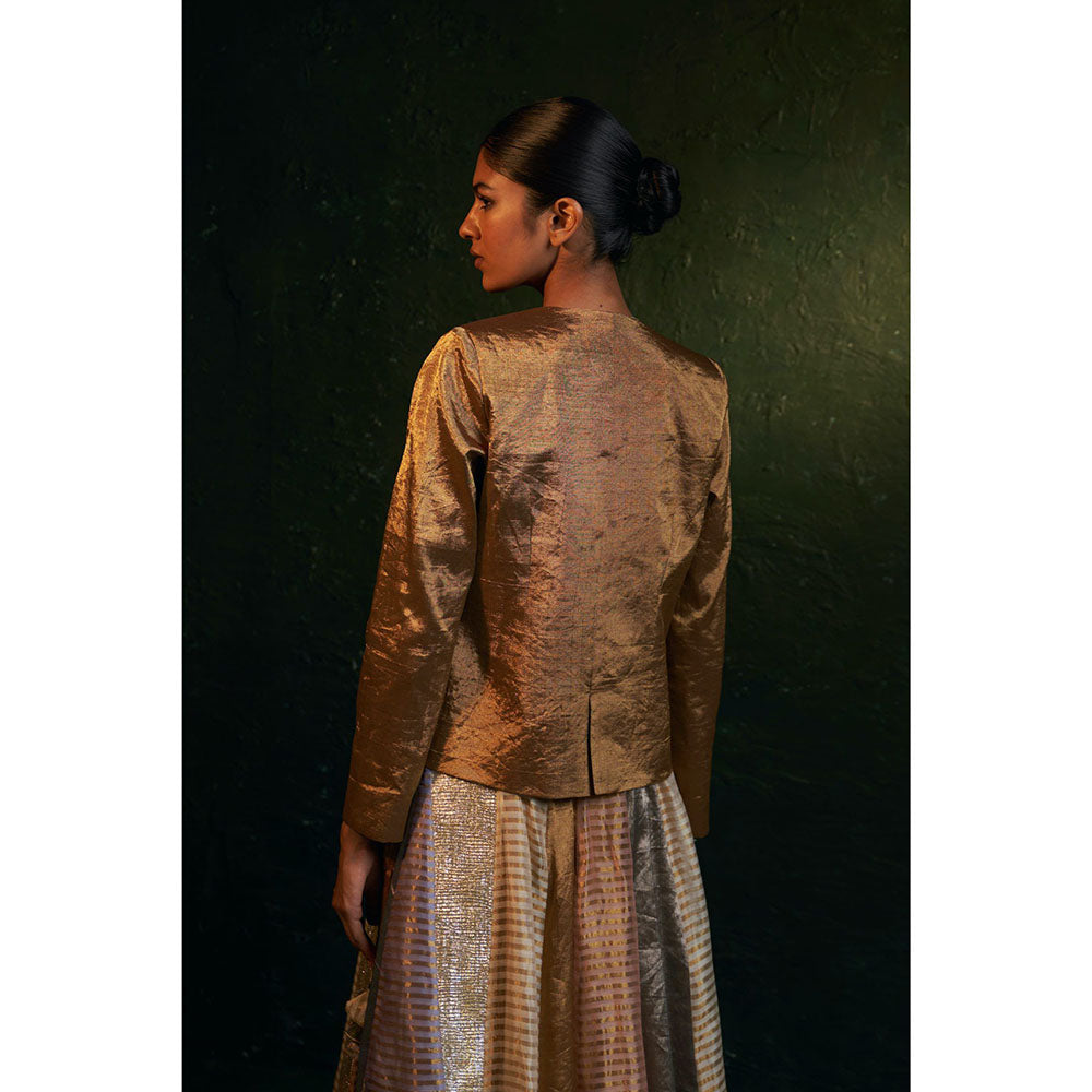 Charkhee Midas Tissue Lehenga With Blazer (Set of 3)