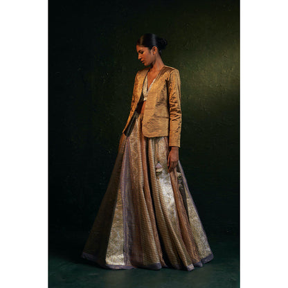 Charkhee Midas Tissue Lehenga With Blazer (Set of 3)