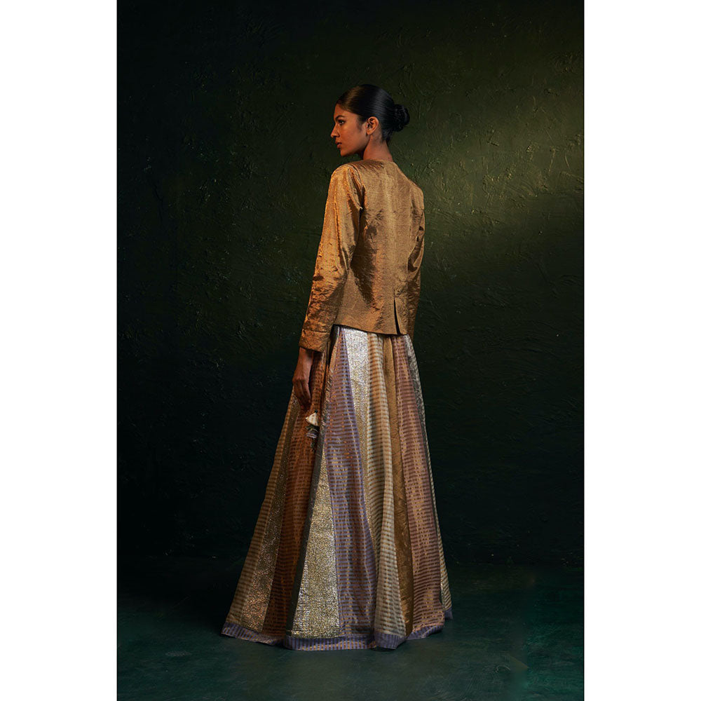 Charkhee Midas Tissue Lehenga With Blazer (Set of 3)