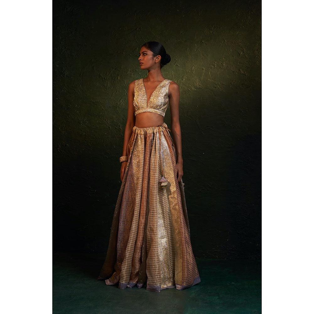 Charkhee Midas Tissue Lehenga With Blazer (Set of 3)