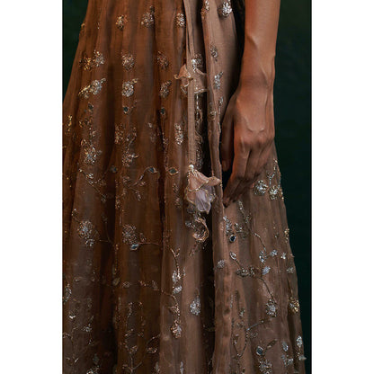 Charkhee Midas Ginger Organza Hand Embroidered Lehenga (Set of 3)