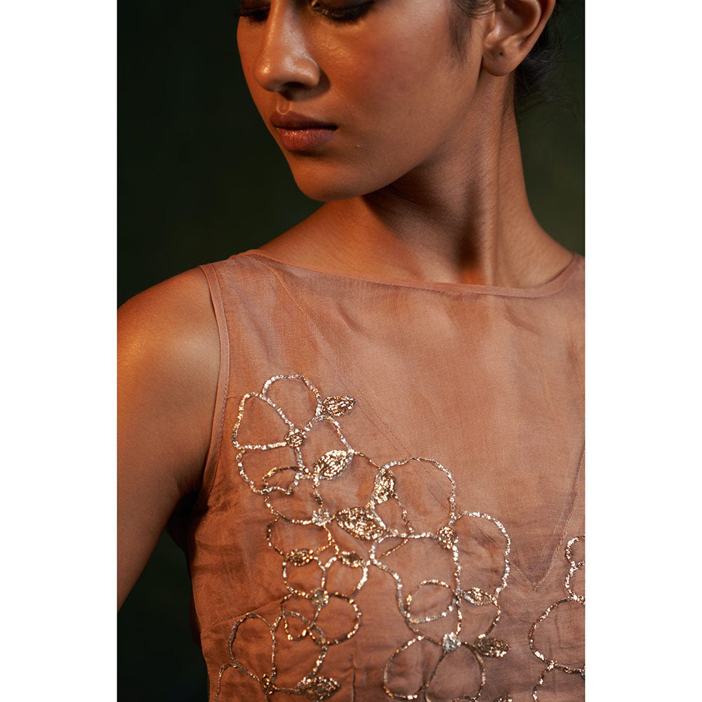 Charkhee Midas Ginger Organza Hand Embroidered Lehenga (Set of 3)