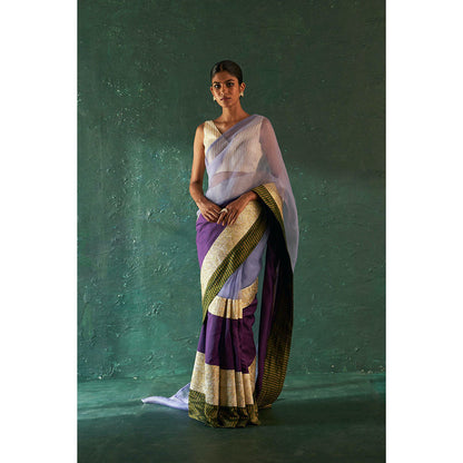 Charkhee Midas Purple Saree With Tissue Stripe Blouse