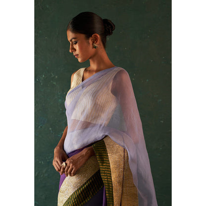 Charkhee Midas Purple Saree With Tissue Stripe Blouse