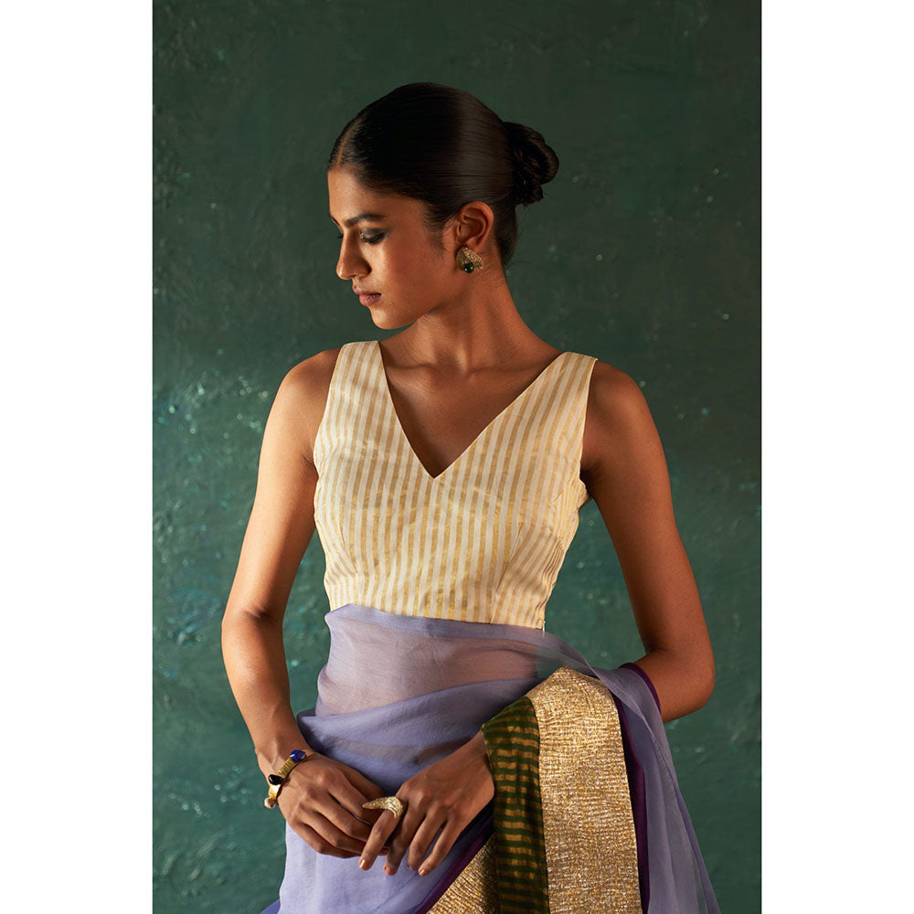 Charkhee Midas Purple Saree With Tissue Stripe Blouse