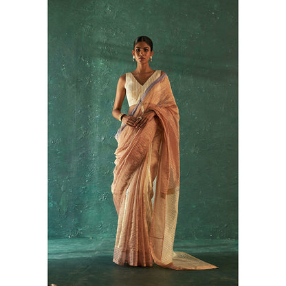 Charkhee Midas Old Ivory Silk Tissue Saree With Bouse