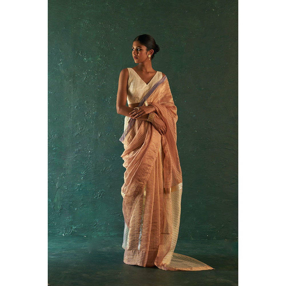 Charkhee Midas Old Ivory Silk Tissue Saree With Bouse
