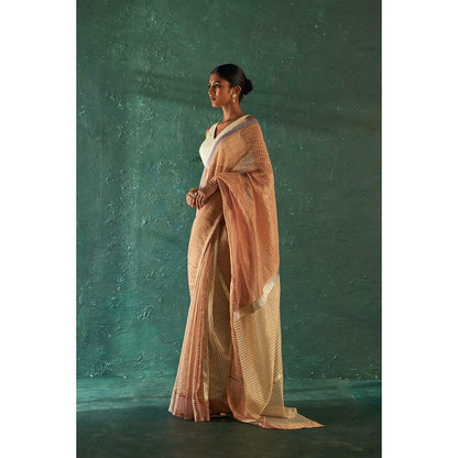 Charkhee Midas Old Ivory Silk Tissue Saree With Bouse