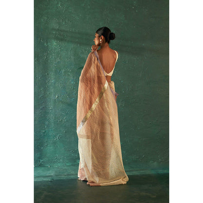 Charkhee Midas Old Ivory Silk Tissue Saree With Bouse