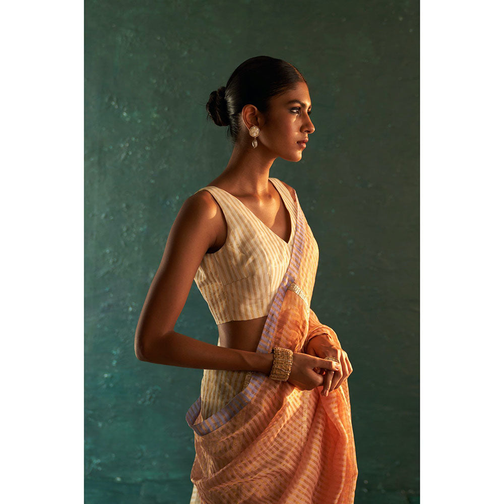 Charkhee Midas Old Ivory Silk Tissue Saree With Bouse